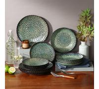 Ensemble vaisselle fleurs design grès vert 4/8 personnes 12/24 pièces chrys