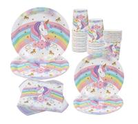 Ensemble Vaisselle Jetable Licorne Arc-en-Ciel Décoration Anniversaire 1 an Fête Enfant Fille Thème Licorne Mariage Baby Shower Assiettes Gobelets Serviettes Guirlande Ballons Accessoires 48pcs tablew