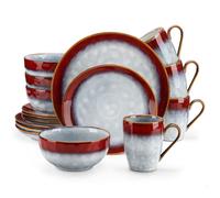 Ensemble vaisselle rouge faïence service de table 4, 8 et 12 personnes 16/32/...
