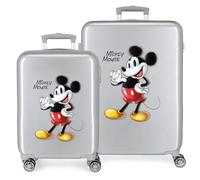 Ensemble valise Disney 100 Mickey Joyful Gris 55/70 cm ABS rigide Serrure TSA intégrée 119L 6 kgs 4 doubles roues bagage à main