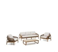 Ensemble Vellana composé d'un canapé 3 places, de 2 fauteuils et d'une table basse en bois massif