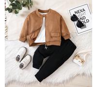 Ensemble veste en suède à la mode et pantalon cargo décontracté pour bébés/garçons, convient pour l'extérieur, l'automne/l'hiver 6-9M,9-12M,12-18M,18-24M,2-3Y,3-6MBlocs de couleurÉtoffe,Doux