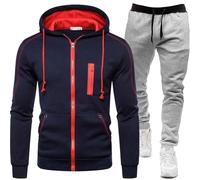 Ensemble Veste et Pantalon à Capuche zippé Deux pièces pour Hommes, Sweat à Capuche surdimensionné, Ensemble de Veste d'extérieur Pull en V pour Homme Cardigan Universitaire Hommes