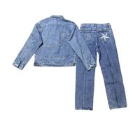 Ensemble Veste et Pantalon en Jean Homme et Femme, Veste en Jean Homme avec Motif Etoile, Pantalon Jeans Large Taille Haute Coupe Droite Jambes Larges Baggy y2k streewear Tenue 2 Pieces