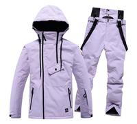 Ensemble Veste et Pantalon Femme Combinaison de Ski 2 Pièces Imperméable Coupe Vent à Capuche Hiver Chaud Ski Neige Chic Sport Ensemble Respirant Snowboard
