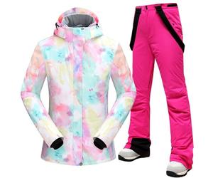 Ensemble Veste et Pantalon Femme Combinaison de Ski 2 Pièces Imperméable Coupe Vent à Capuche Hiver Chaud Ski Neige Chic Sport Ensemble Respirant Snowboard