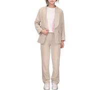 Ensemble Veste Pantalon été Filles Coupe réversible Ouverte Devant Manches Longues Tenue décontractée Quotidienne Scolaire extérieur (Beige, 13-14 Years)