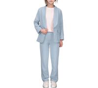 Ensemble Veste Pantalon été Filles Coupe réversible Ouverte Devant Manches Longues Tenue décontractée Quotidienne Scolaire extérieur (Sky Blue, 7-8 Years)