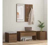Ensemble vestiaire aspect chêne marron - Meuble de couloir avec miroir, banc, boîte et jardinière - Meuble d'entrée robuste pour rangement de chaussures