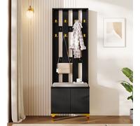 Ensemble vestiaire avec banc à chaussures et coussin, façade de vestiaire avec patères, noir
