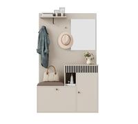 Ensemble vestiaire beige + crème - Armoire de couloir modulaire avec miroir, banc et étagères réglables (110 x 185,5 x 37 cm) - Armoire complète en MDF de qualité supérieure avec portes à fermeture