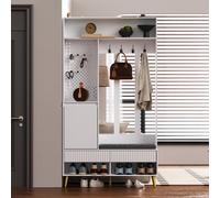 Ensemble vestiaire blanc complet avec armoire à chaussures et porte, portemanteau multifonction avec 4 crochets, 2 tiroirs et banc rembourré, armoire compacte pour petits couloirs, largeur 100 cm