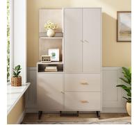 Ensemble vestiaire d'entrée 110x38x186 cm - 3 portes et 2 tiroirs - Avec penderie - Étagères ouvertes - Beige et gris