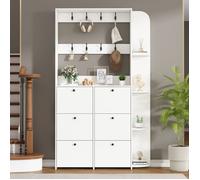 Ensemble vestiaire d'entrée 120x24x200 cm - Avec 6 meubles à chaussures - 8 crochets - Avec 5 étagères de rangement - Blanc