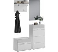 Ensemble vestiaire d'entrée : miroir + armoire à chaussures + portemanteau + armoire de rangement - blanc laqué - KLEANKIN