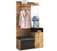 Ensemble vestiaire Raldento avec miroir, 4 patères, armoire à chaussures et casiers, vestiaire mural, vestiaire d'entrée banc, étagère supérieure (noir & bois)