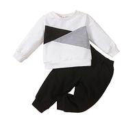 Ensemble Vetement Bebe garçon 3-24 Mois Automne Tricolore Pull Sweats garçon sans Capuche Printemps Haut Tee Shirt Manche Longue col Rond Pantalon survêtements garçon Sport (Black, 9-12 Mois)
