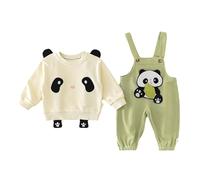 Ensemble Vetement Bebe garçon 6 Mois a 5 Ans Panda Mignon Sweats Tee Shirt Enfant Garcon Manche Longue Dessin animé Salopette Fille Enfant Ample décontractée Automne (Light Green, 18-24 Mois)