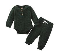 Ensemble Vetement Bebe garçon Naissance 0 24 Mois Automne Hiver Body Bebe Fille Manche Longue Combinaison uni Doux et Pantalon Tenue Bebe Garcon Printemps Decontracte Mode (Army Green, 3-6 Mois)