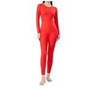 Ensemble Vetement Thermique Femme Haut Thermique Manches Longues, Legging Chaud Hiver Col Rond Double Face Brossé Couleur Unie Fin Couche De Base Respirant Doux