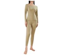 Ensemble Vetement Thermique Femme Haut Thermique Manches Longues, Legging Chaud Hiver Col Rond Double Face Brossé Couleur Unie Fin Couche De Base Respirant Doux