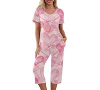 Ensemble Vêtements De Nuit Femme Impression - Saint Valentin Femme Comfit Chic, Pyjamas Casual Ensembles Elastique, Tee Shirt À Manches CourtesCol en V Et Pantalon 3/4 Violet foncé M