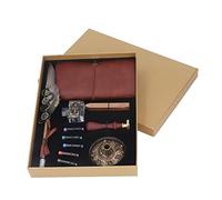 Ensemble vintage de plume et d’encre, plume de calligraphie en plume avec cachet de cire, plume à tremper à écriture fluide pour l’écriture gothique italienne, livré avec un carnet (Grise)