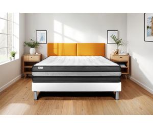 Ensemble VITALPOWER ZEN 140 x 190 cm - 24cm - Mousse polyurthane mmoire de forme - Enveloppant - Sommier Tapissier Blanc