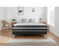 Ensemble VITALSPRING ZEN 140 x 190 cm - 26cm - Ressorts ensachs et mmoire de forme - Moelleux - Sommier Tapissier Noir