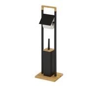 Ensemble WC Relaxdays, Bambou, Porte-Rouleau sur Pied, Brosse WC avec Support, 76,5 x 28 x 18 cm, Noir