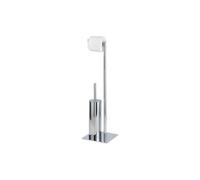 WENKO Serviteur WC 2en1 Recco | Brosse WC à tête remplaçable et dérouleur Papier Toilette | Porte Brosse WC fermé | Haut de Gamme | Acier Inoxydable | 20x71,5x20 cm | Chromé Brillant