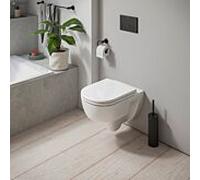 Ensemble WC suspendu Duravit D-Code, à chasse d'eau profonde, référence 45130900A1, sans bride, avec mécanisme de fermeture amortie et abattant, finition blanc brillant.