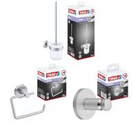 Ensemble WC tesa Moon, Porte-Rouleau et Crochet Double pour Serviettes, Verre satiné et Acier Inoxydable chromé