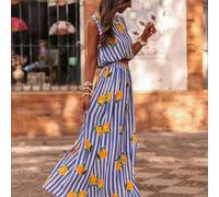 Ensemble ZhiMo Clothing Top court sans manches à rayures verticales et imprimé citron & Jupe longue taille haute, tenue d'été pour vacances à la plage, élégante en deux pièces L,M,S,XL,XSImprimés aléa