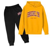 Ensembles 2 pièces pour filles - Tenue d'automne à capuche Brooklyn New York - Survêtement décontracté graphique confortable - Survêtement de jogging à capuche pour l'hiver et l'automne - Ensemble de