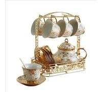 Ensembles À Thé en Porcelaine Ensemble de Tasses À Café en Porcelaine, Ensemble De Tasses À Café en Céramique Avec Support en Métal, Coffrets Cadeaux À Thé(Golden Flower)