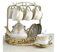 Ensembles À Thé en Porcelaine Ensemble de Tasses À Café en Porcelaine, Ensemble De Tasses À Café en Céramique Avec Support en Métal, Coffrets Cadeaux À Thé(Auspicious)