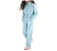 Ensembles Ado 8-15 Ans Automne Veste Zippée Courte Sport Manteaux Fille Enfant Mi-Saison Blousons Printemps Sweat Sans Capuche Jogging Pantalons Survêtements (Light Blue, 12-13 Years)