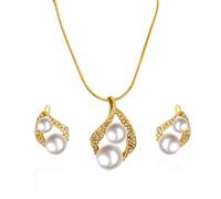 Ensembles Africains Jaunes Noirs Rouillés Pendant Necklace Teardrop Pearl Dangling Earrings Cubic Zirconia Pearl Wedding Jewelry Set For Bridal Women Bridesmaids & Br Bijoux Costume (Gold, One Size)