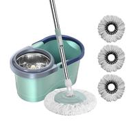 Ensembles Balai-serpillière Et Seau, Seau Essoreuse Et Balai À Franges, Set Serpillère Rotative 360° avec Manche Téléscopique Et Seau, Vadrouille À Rotation Automatique avec Seau,1/2/3 Bross De Tête
