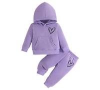 Ensembles bébé Fille 3-24 Mois Coeur Imprimer Sweat Bebe Fille Capuche Poche uni Pull Manche Longue Automne Jogging Pantalon Bebe Fille Decontracte Tenue survêtements Fille (Purple, 18-24 Mois)
