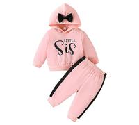 Ensembles bébé Fille 3 Mois a 3 Ans Automne Sweats à Capuche Fille Enfant Noeud avec Texte Pull Manche Longue Printemps + Jogging Pantalons Tenue survêtements Fille Sport Vetement (9-12 Months)