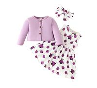 Ensembles bébé Fille 6 Mois a 3 Ans Coccinelle imprimée Robes bébé Fille Mode sans Manches Mignon Dessin animé Veste Courte Cardigan Manteau uni et Bandeau Tenue Vetement Chic (Purple, 6-9 Mois)