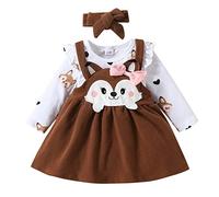 ensembles bébé fille naissance écureuil imprimé body bebe 0-18 mois manche longue barboteuse dessin anime automne jupe robe à bretelles bandeau habits tenue vetement bebe fille (Brown, 0-3 Months)