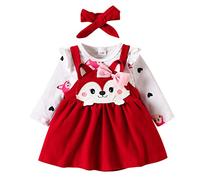 ensembles bébé fille naissance écureuil imprimé body bebe 0-18 mois manche longue barboteuse dessin anime automne jupe robe à bretelles bandeau habits tenue vetement bebe fille (RD1, 12-18 mois)