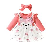 Ensembles Bébé Fille Naissance écureuil Imprimé Body Bebe 0-18 Mois Manche Longue Barboteuse Dessin Anime Automne Jupe Robe à Bretelles Bandeau Habits Chic Mode (Rd33-6 mois)