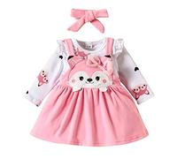 ensembles bébé fille naissance écureuil imprimé body bebe 0-18 mois manche longue barboteuse dessin anime automne jupe robe à bretelles bandeau habits tenue vetement bebe fille (RD2, 3-6 mois)