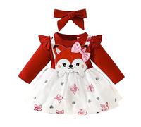 Ensembles Bébé Fille Naissance écureuil Imprimé Body Bebe 0-18 Mois Manche Longue Barboteuse Dessin Anime Automne Jupe Robe à Bretelles Bandeau Habits Chic Mode (Rd2, 3-6 mois)