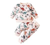 Ensembles bébé garçon 3-24 Mois Dinosaure imprimée Pull Sweat Fille Sport col Rond Animal Automne Tee Shirt Manche Longue Pantalon Habits Tenue Vetement Bebe Fille Printemps (Beige, 3-6 Mois)