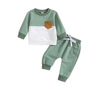Ensembles bébé garçon 3 Mois a 3 Ans Automne Decontracte Sweats garçon sans Capuche col Rond Tee Shirt Manche Longue avec Poche Pantalon Jogging Survetement Enfant Garcon Sport (Green, 12-18 Mois)
